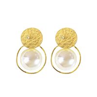 Simple Style Circle Pearl Pendant Disc Copper Earrings main image 5