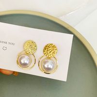 Simple Style Circle Pearl Pendant Disc Copper Earrings main image 1