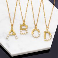 New Simple 26 Letters Pendant Pearl Bead Collarbone Copper Necklace main image 1
