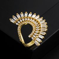 Neue Kreative Gold-überzogene Micro Intarsien Zirkon Geometrische Offene Einstellbare Kupfer Ring main image 4