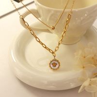 Fashionable White Sea Shell Bee Printed Pendant Double-layer Necklace Female Earrings Jewelry Set main image 1