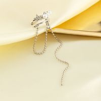 Long Tassel Ball Bead Chain Diamond Pearl Inlaid Female Ear Clip Without Pierced main image 3