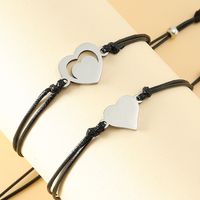 Fashion Jewelry Stainless Steel Hollow Heart Shaped Card Hand Weaving Bracelet2 Pieces main image 4