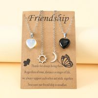 Fashion Stainless Steel Sun And Moon Friendship Card Heart-shaped Natural Stone Clavicle Chain main image 3