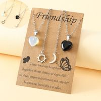 Fashion Stainless Steel Sun And Moon Friendship Card Heart-shaped Natural Stone Clavicle Chain main image 6