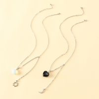Fashion Stainless Steel Sun And Moon Friendship Card Heart-shaped Natural Stone Clavicle Chain main image 5