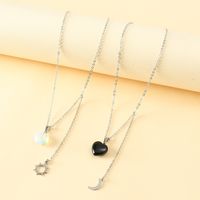 Fashion Stainless Steel Sun And Moon Friendship Card Heart-shaped Natural Stone Clavicle Chain main image 4