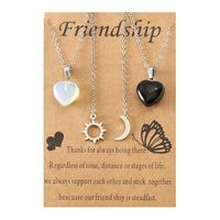 Fashion Stainless Steel Sun And Moon Friendship Card Heart-shaped Natural Stone Clavicle Chain main image 2