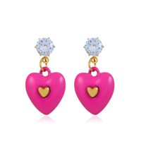 Mode Mignon Micro Incrusté Zircon Émail Gouttes Coloré En Forme De Coeur Boucles D'oreilles En Alliage main image 3