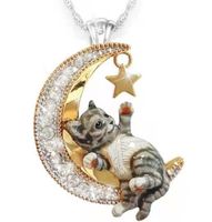 Cute Micro Inlaid Zircon Moon Pet Kitty Necklace Diamond Crescent Pendant main image 1
