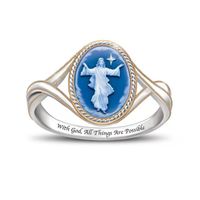 Fashion Retro Oval Blue White Hand Opening Jesus Letter Ring Wholesale sku image 3