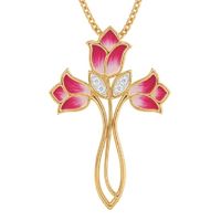 Collar De Aleación Con Colgante De Cruz Geométrica De Jade Flor Roja De Moda sku image 1