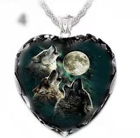 Nouveau Mode Cristal Amphibole Trois Loups Et Lune Pendentif Bijoux De Famille Collier main image 1