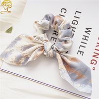 2022 Vintage Tie-dyed Color Rabbit Ears Hair Ring Women's Knotted Fabric Top Cuft Hair Accessories sku image 1