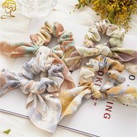 2022 Vintage Tie-dyed Color Rabbit Ears Hair Ring Women's Knotted Fabric Top Cuft Hair Accessories main image 1