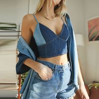 Women's Denim Vest Color Matching Sexy Sling Crop-top Short Top V-neck Small Sling main image 4