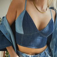 Women's Denim Vest Color Matching Sexy Sling Crop-top Short Top V-neck Small Sling main image 1