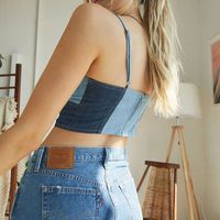 Women's Denim Vest Color Matching Sexy Sling Crop-top Short Top V-neck Small Sling main image 3