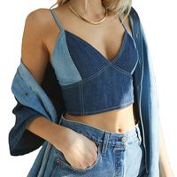 Women's Denim Vest Color Matching Sexy Sling Crop-top Short Top V-neck Small Sling main image 2