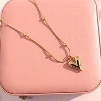 Simple Retro Peach Heart Shaped Pendant Stainless Steel Gold Necklace sku image 2