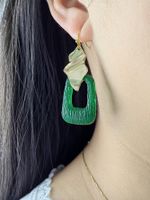 Pendientes Colgantes De Resina Geométrica Cuadrado Verde Grande Retro De Moda sku image 1