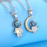 Cartoon Style Astronaut Star Moon Titanium Steel Pendant Necklace main image 3
