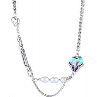 Mode Einfache Edelstahl Zirkon Anhänger Perle Halskette Perle Schlüsselbein Kette main image 1