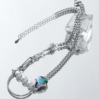 Mode Einfache Edelstahl Zirkon Anhänger Perle Halskette Perle Schlüsselbein Kette main image 4