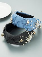Fashion New Inlay Pearl Bow Knotted Wide Headband Fabric main image 2