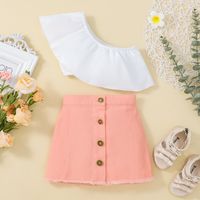 2022 New Girls' Off-shoulder Sleeveless Top Denim Skirt Two Pieces Suit main image 1