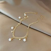 Fashion Simple Pearl Beaded Inlay  Rhinestone Copper Necklace main image 1