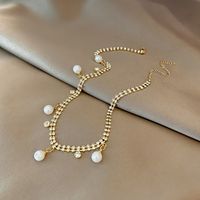 Fashion Simple Pearl Beaded Inlay  Rhinestone Copper Necklace main image 7