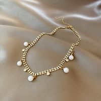 Fashion Simple Pearl Beaded Inlay  Rhinestone Copper Necklace main image 3