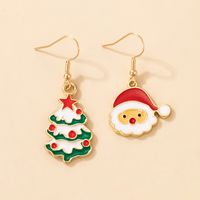 New Santa Claus Dripping Oil Asymmetric Christmas Tree Cartoon Earrings main image 3