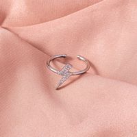 Simple Opening Adjustable Micro Inlaid Zircon Lightning Copper Ring Ornament main image 6