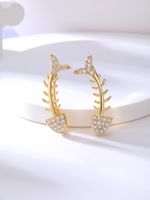 Fashion Creative New Goldfish Bone Electroplated 18k Gold Zircon Copper Earrings main image 1