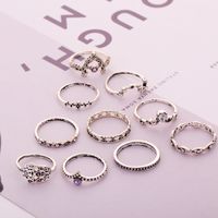 Fashion Ornament Vintage Leaves Flower Shaped Ring 10 Set main image 1