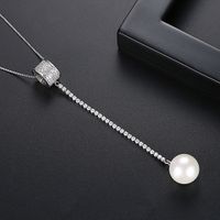 Necklace Fashion Long Sweater Chain Pearl Pendant Necklace Wild Copper Zircon Item sku image 3