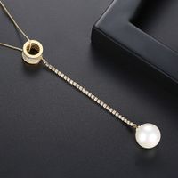 Necklace Fashion Long Sweater Chain Pearl Pendant Necklace Wild Copper Zircon Item sku image 4