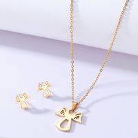 Simple Fashion Plated Angel Gold Stainless Steel Necklace Earrings Set main image 4