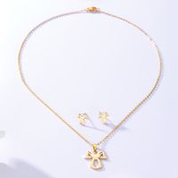 Einfache Mode Überzogene Engel Gold Edelstahl Halskette Ohrringe Set main image 2