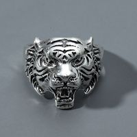 Retro Three-dimensional Ancient Silver Animal King Tiger Head Shaped Ring sku image 1