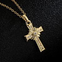 Fashion Copper 18k Gold Plating Zircon Cross Pendant Necklace main image 2