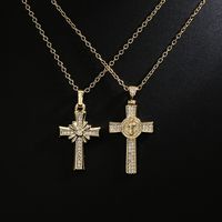 Fashion Copper 18k Gold Plating Zircon Cross Pendant Necklace main image 4
