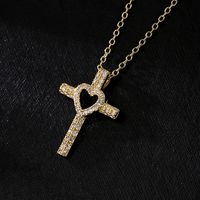 Fashion Copper 18k Gold Heart-shaped Zircon Cross Pendant Necklace main image 3