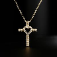 Fashion Copper 18k Gold Heart-shaped Zircon Cross Pendant Necklace main image 2