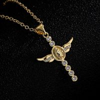 Fashion New Copper 18k Golden Clavicle Chain Pearl Zircon Cross Pendant Necklace main image 2