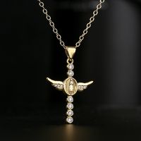 Fashion New Copper 18k Golden Clavicle Chain Pearl Zircon Cross Pendant Necklace main image 3