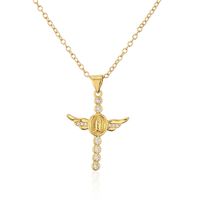 Fashion New Copper 18k Golden Clavicle Chain Pearl Zircon Cross Pendant Necklace sku image 1