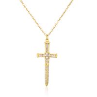 Fashion Copper 18k Gold Micro Inlaid Zircon Cross Pendant Necklace sku image 1